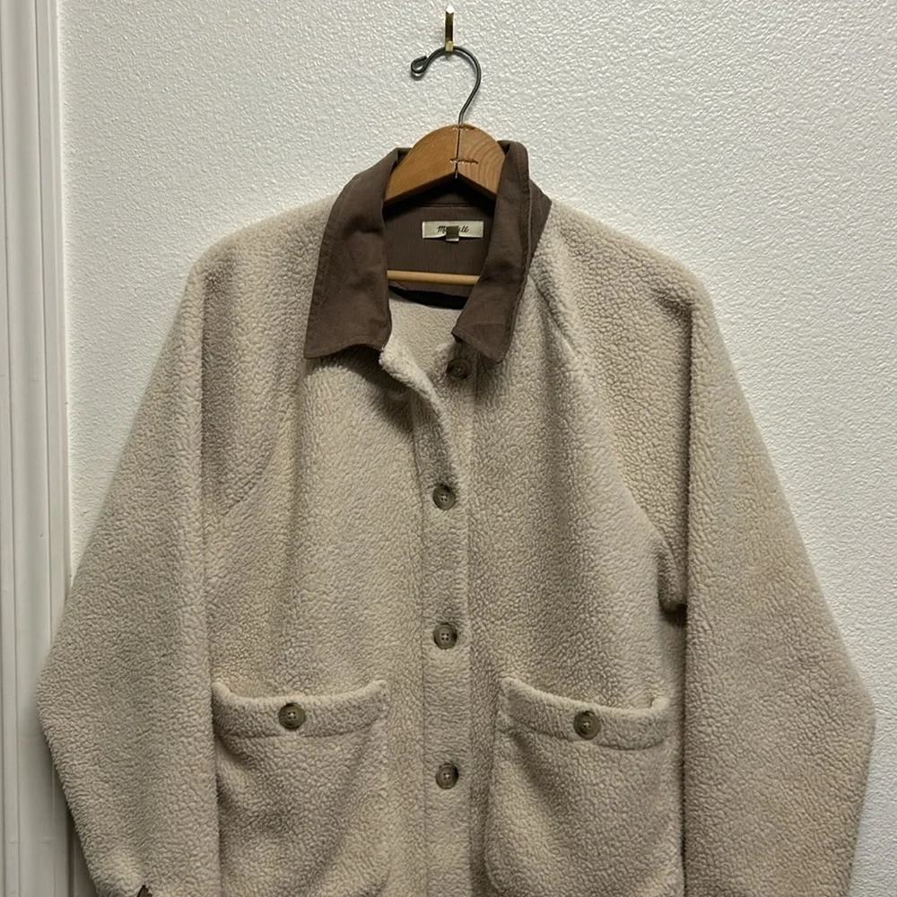 Madewell Corduroy-Trimmed (Re)sourced Sherpa Terry Chore Coat Large Brown Beige - Picture 10 of 16